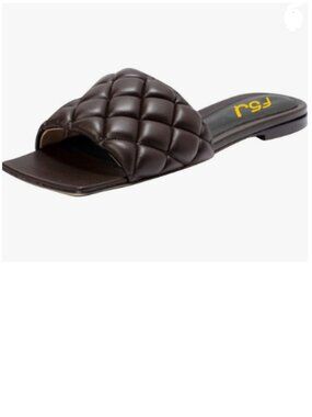 FSJ Brown Open Square Toe Slide Sandals Slip on Slipper Flats Office Date Shoes